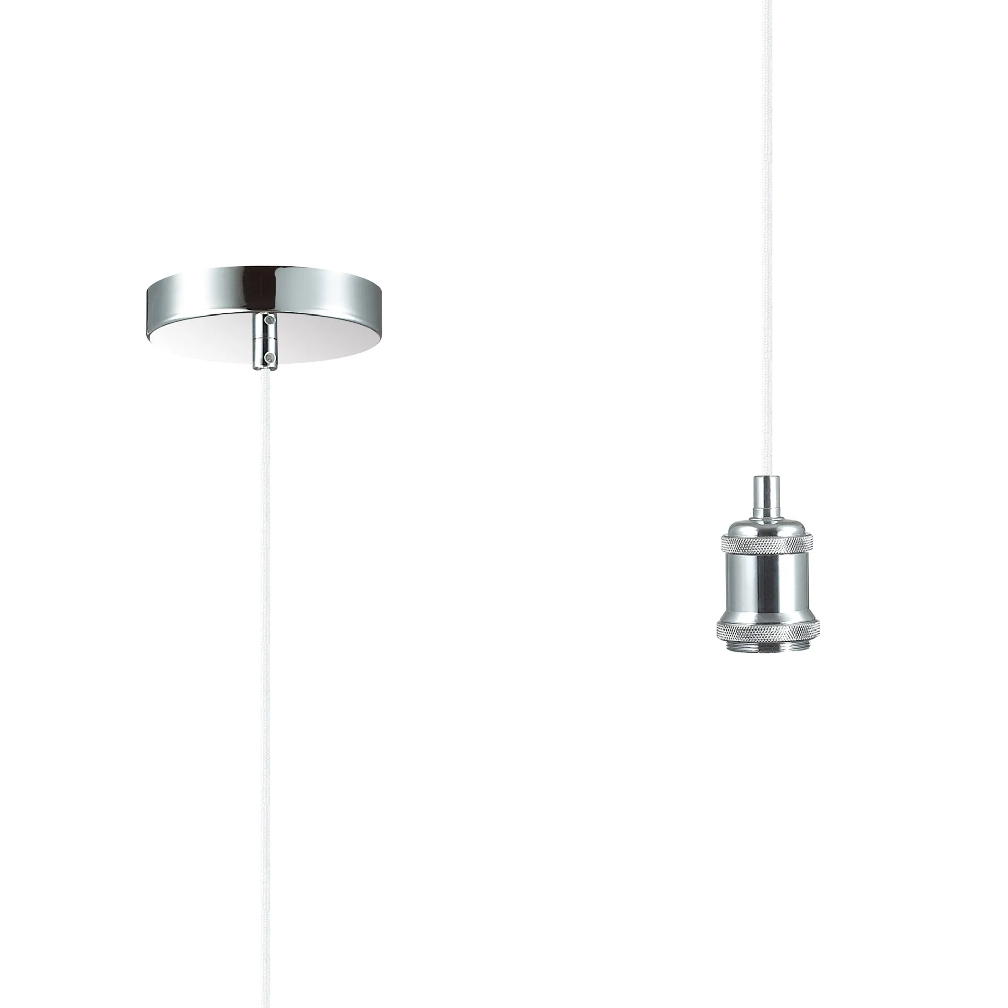 D0175  Dreifa 1.5m Single Pendant, 1 x E27, Polished Chrome/White Braided Cable (Maximum Load 1.5kg)